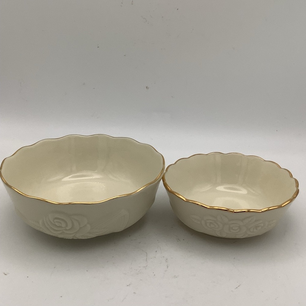 Pair of Lenox Rose Blossom Bowls with Embossed Rose Design